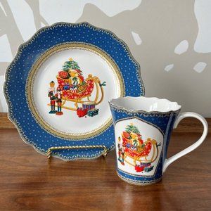 Robert Stanley Christmas Blue Mug & Plate Set | Sleigh, Bear, Nutcrackers